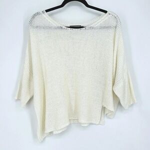 ALEMBIKA Cream Crocket Knit Boat Neck Asymmetrical Hem Oversized Sweater XL